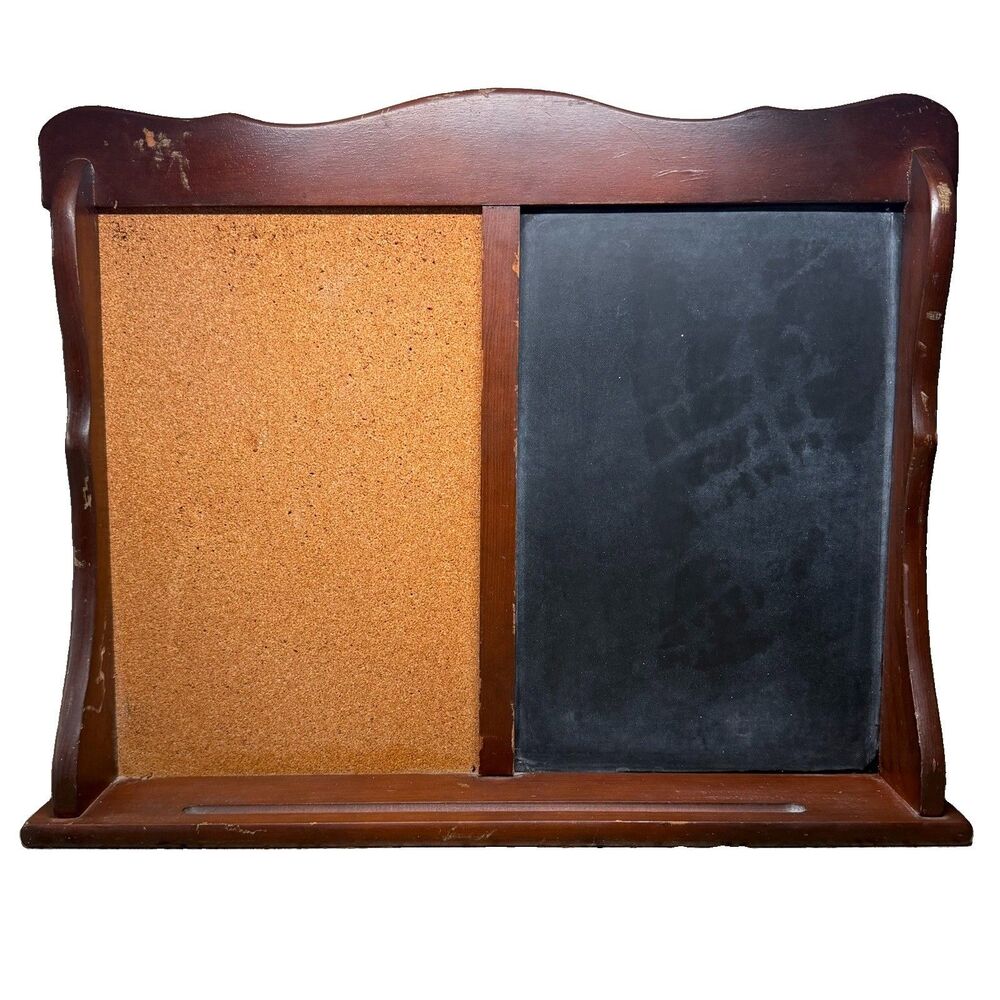 Vintage Wood Framed Chalkboard Cork Board Combo Hanging Wall Organizer 18x14